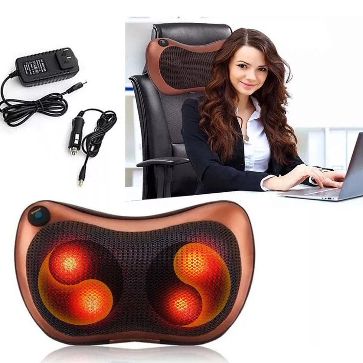 PERUMASSAGE - Cojin de Masaje Shiatsu con esferas y Calor  - para Auto y Oficina