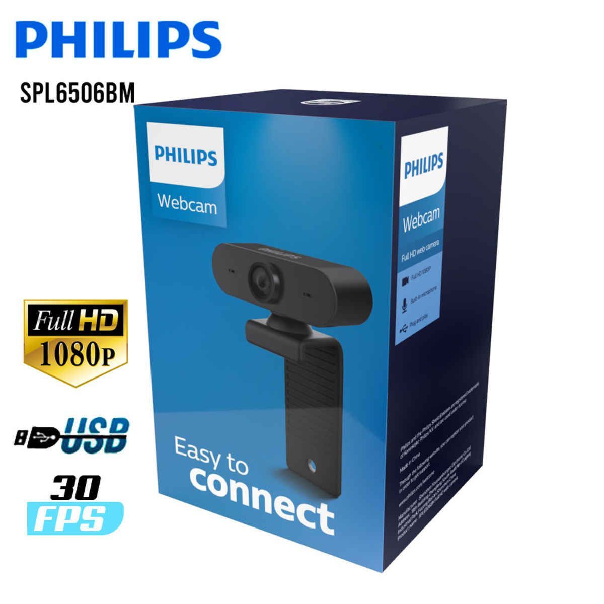 PHILIPS - Philips Cámara Web Full HD 1080P con micrófono 30FPS - SPL6506BM