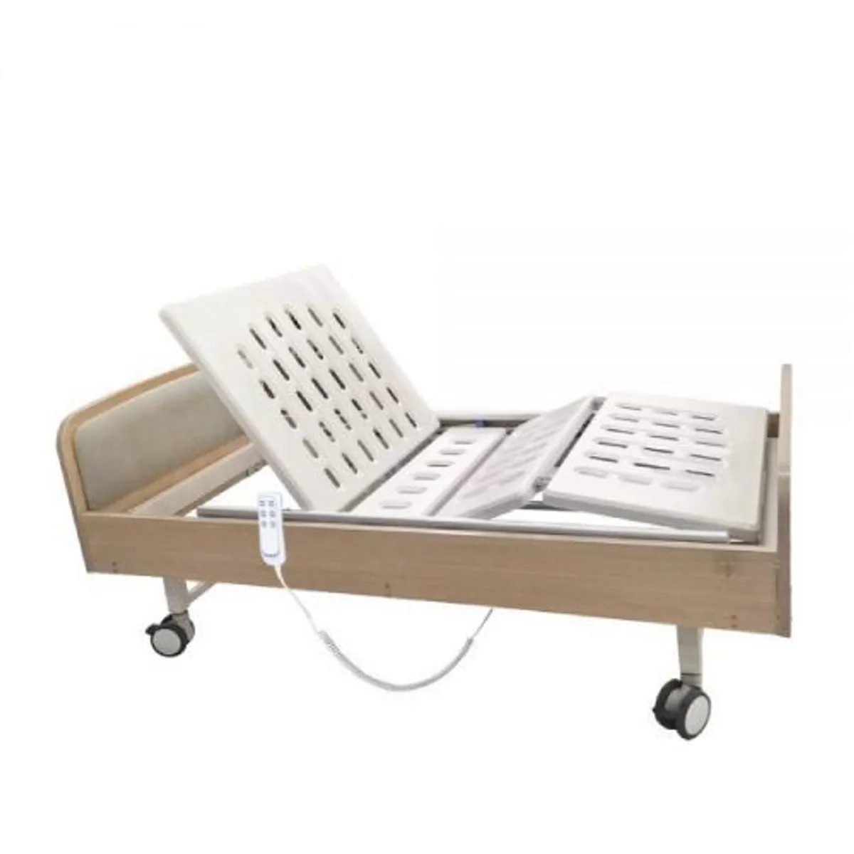 FIRST CARE - Catre Clínico Eléctrico 4 Posiciones Home Pro Madera