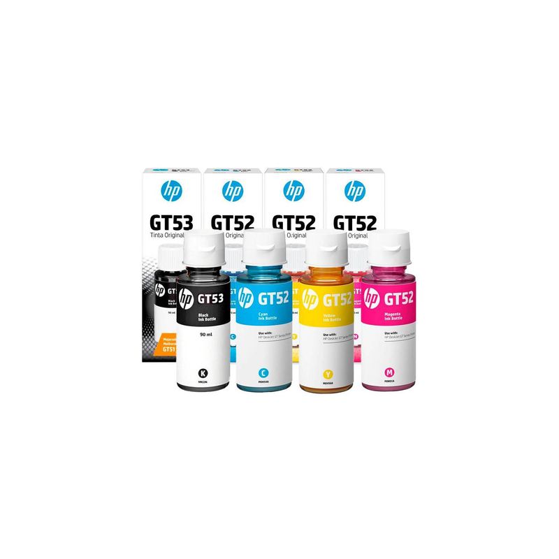 HP - Botella de Tinta HP GT52 y GT53 juego de los 4 Colores Originales