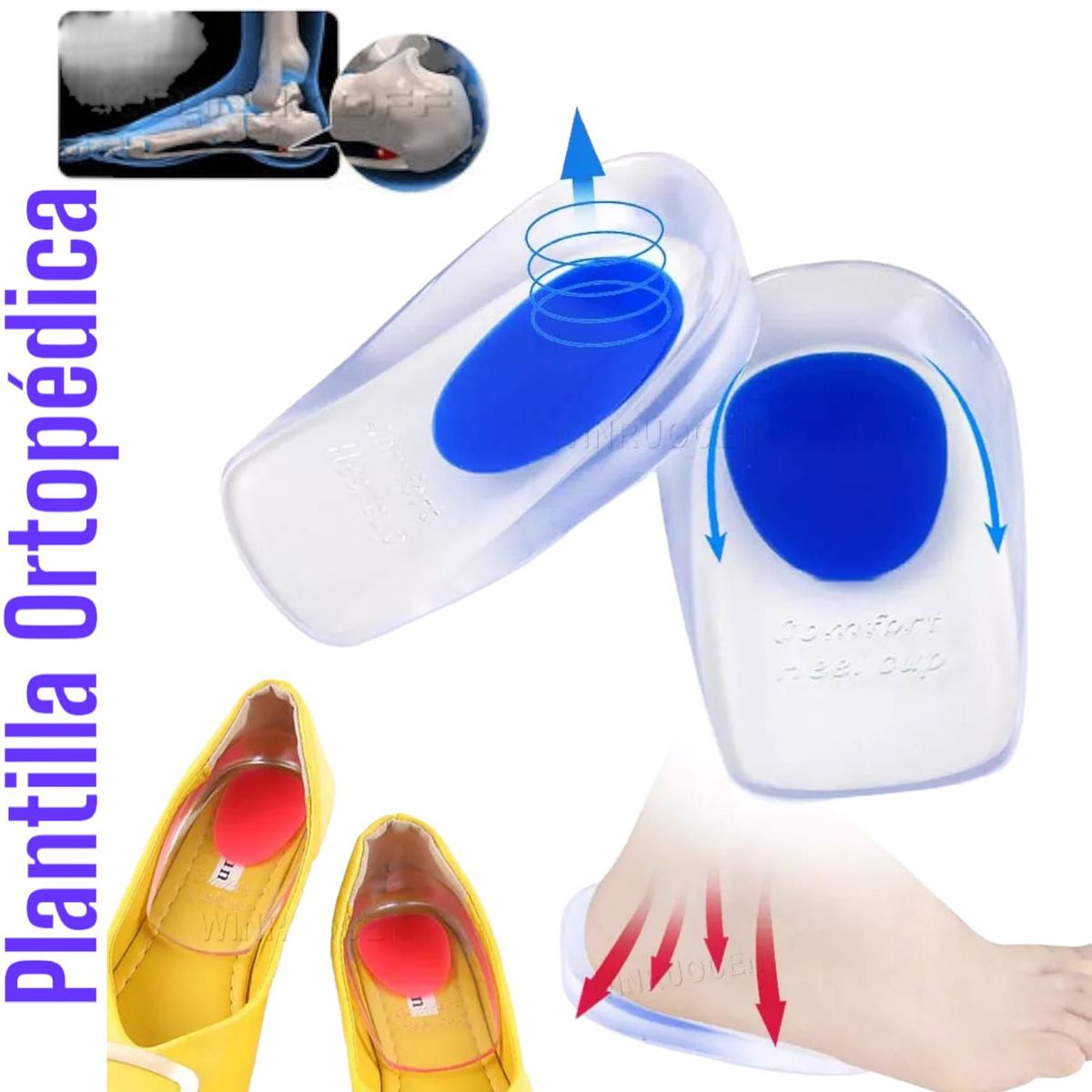 OEM - Plantillas Gel Unisex para Aliviar Dolor de Pies Almohadillas de Talón