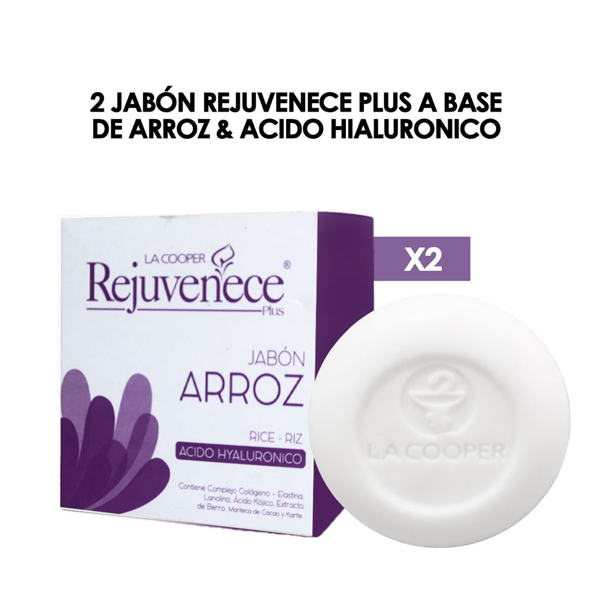 GENERICO - 2Jabón Rejuvenece Plus a base de Arroz  Acido Hialuronico.