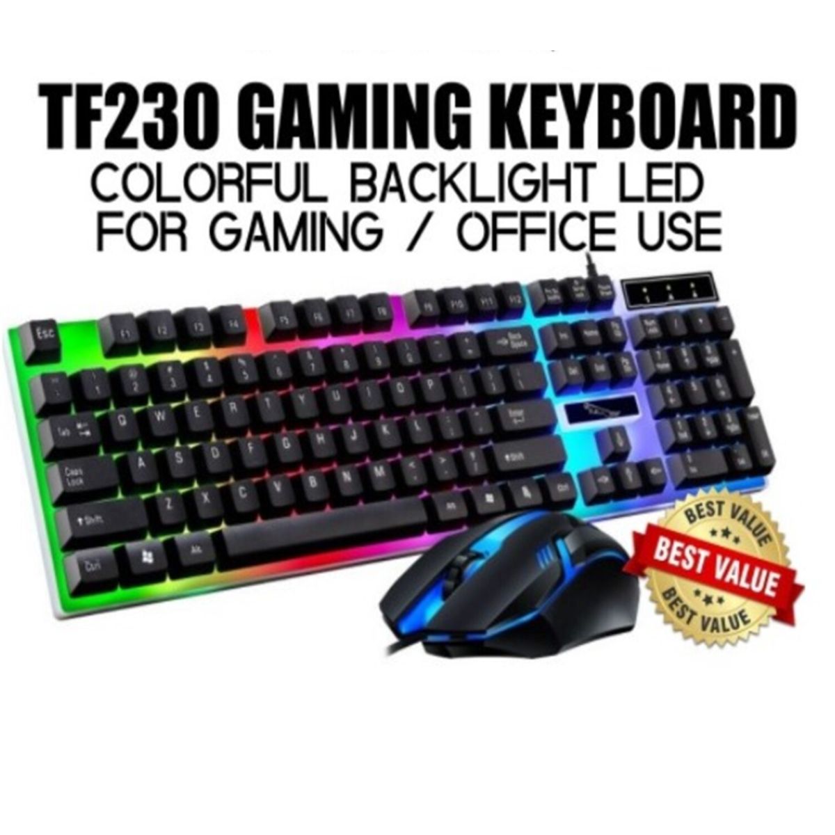 GENERICO - Teclado gamer rgb combo 2 en 1 , teclado + mouse.  tf230-T350
