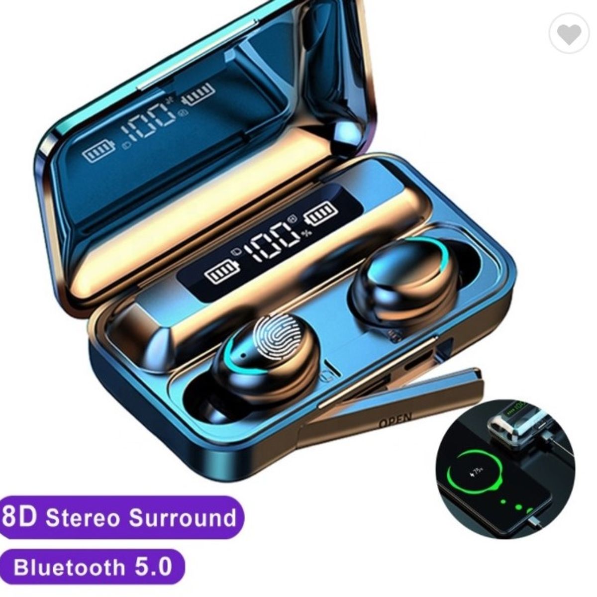 CLN TECH - Audífonos inalámbricos f9 con powerbank bluetooth v53