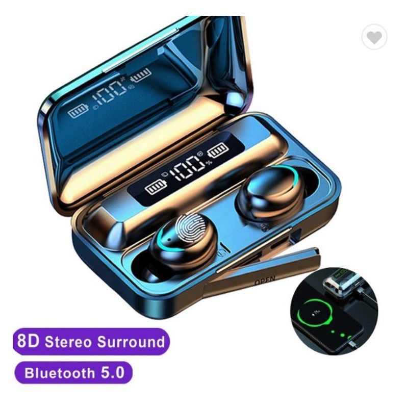 CLN TECH - Audífonos inalámbricos f9 con powerbank bluetooth - azul