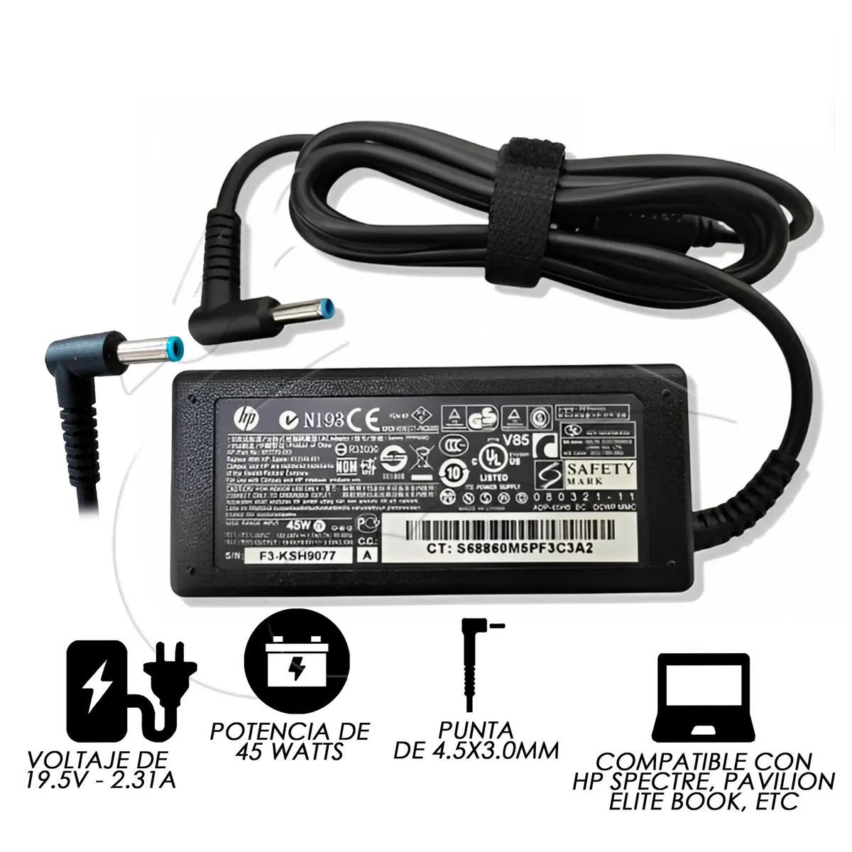 HP - Cargador Laptop HP ( Punta Azul ) 19.5v -  2.31A - 45W