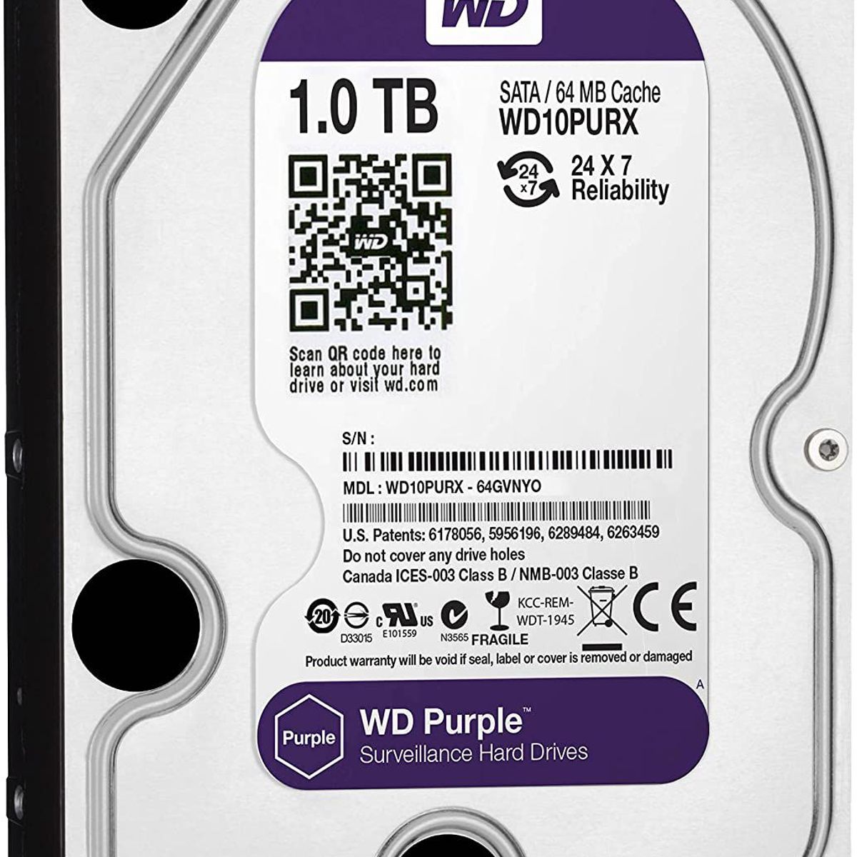 WESTER DIGITAL - DISCO DURO  1TB PURPLE/6GBS SATA 7200