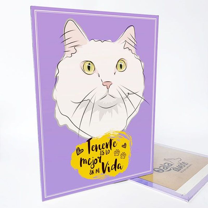 QALA DISEÑO - Cuadro Decorativo - Qala Diseño - Gato Blanco - 30x225 cms