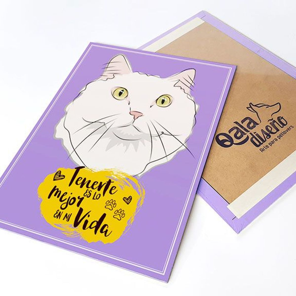 QALA DISEÑO - Cuadro Decorativo - Qala Diseño - Gato Blanco - 30x225 cms