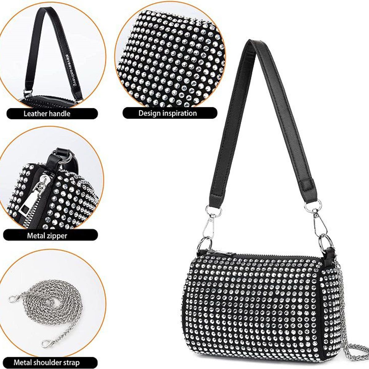 ITELSISTEM - Cartera de Mujer Brillo Diamante hombro Bolsa de Mano Calidad