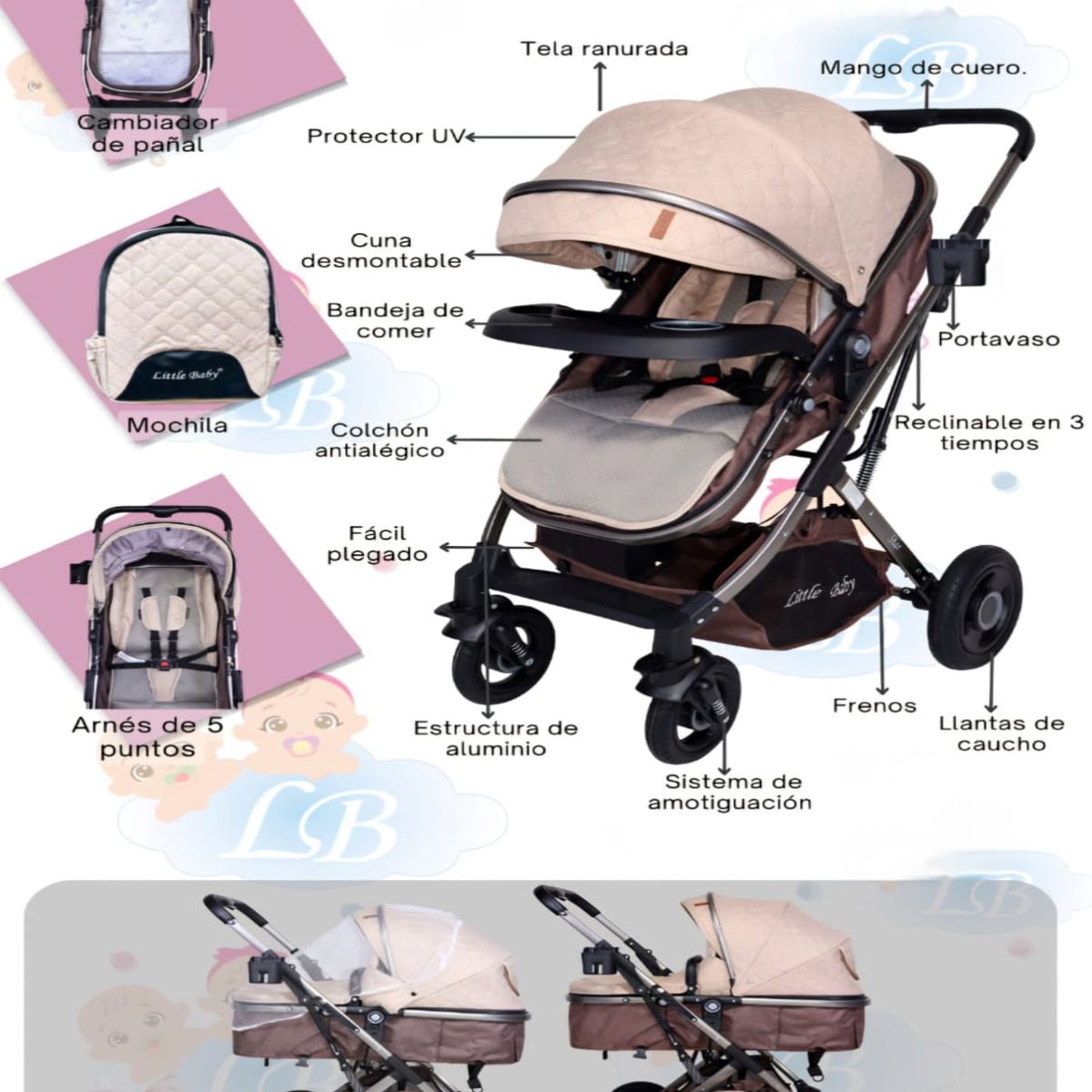 BABY HAPPY - Coche Moises para Bebe Reversible 2025 Golden Kah