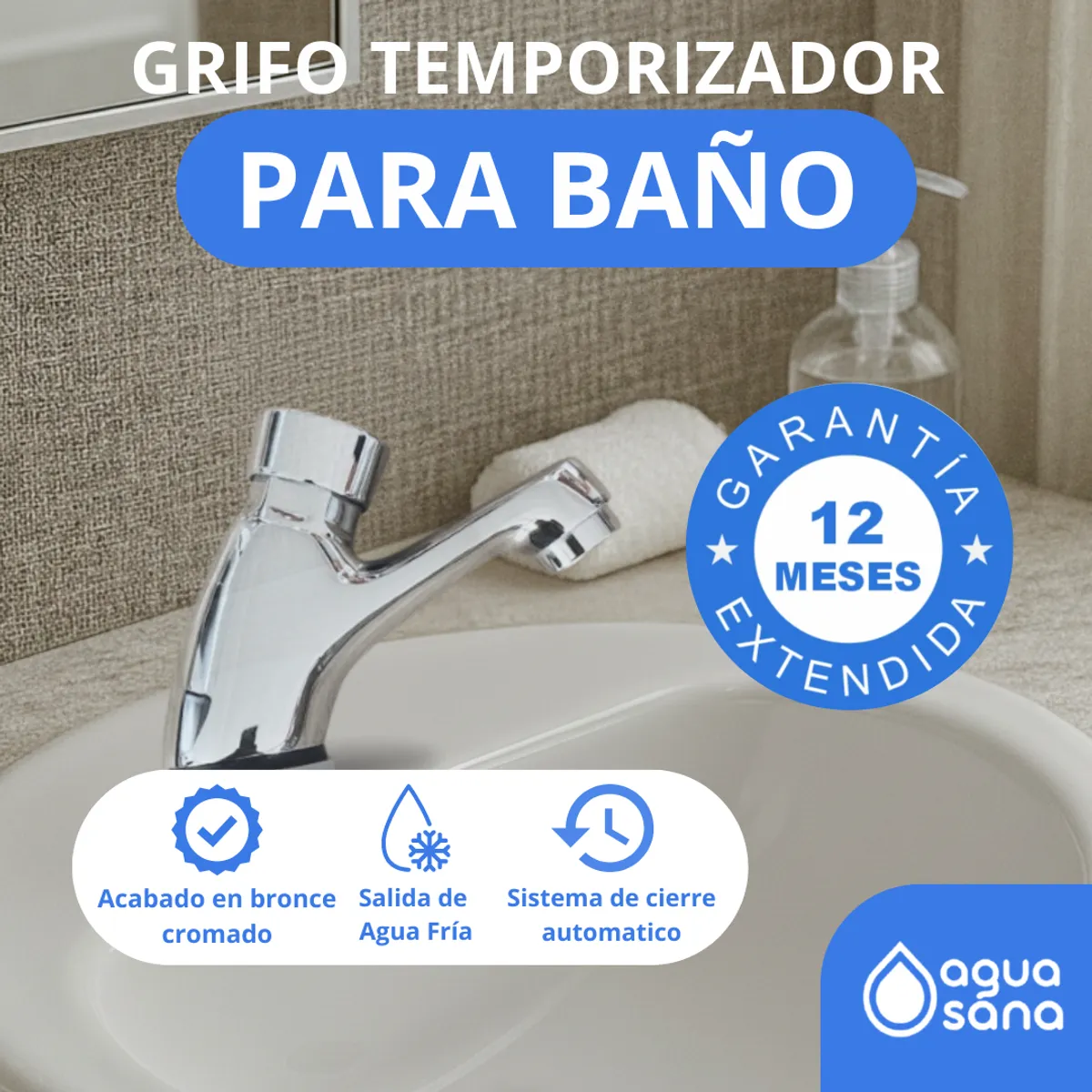 AGUA SANA - Grifo de baño pico corto  /  Ahorro de Agua de Cierre Automático (D-01)