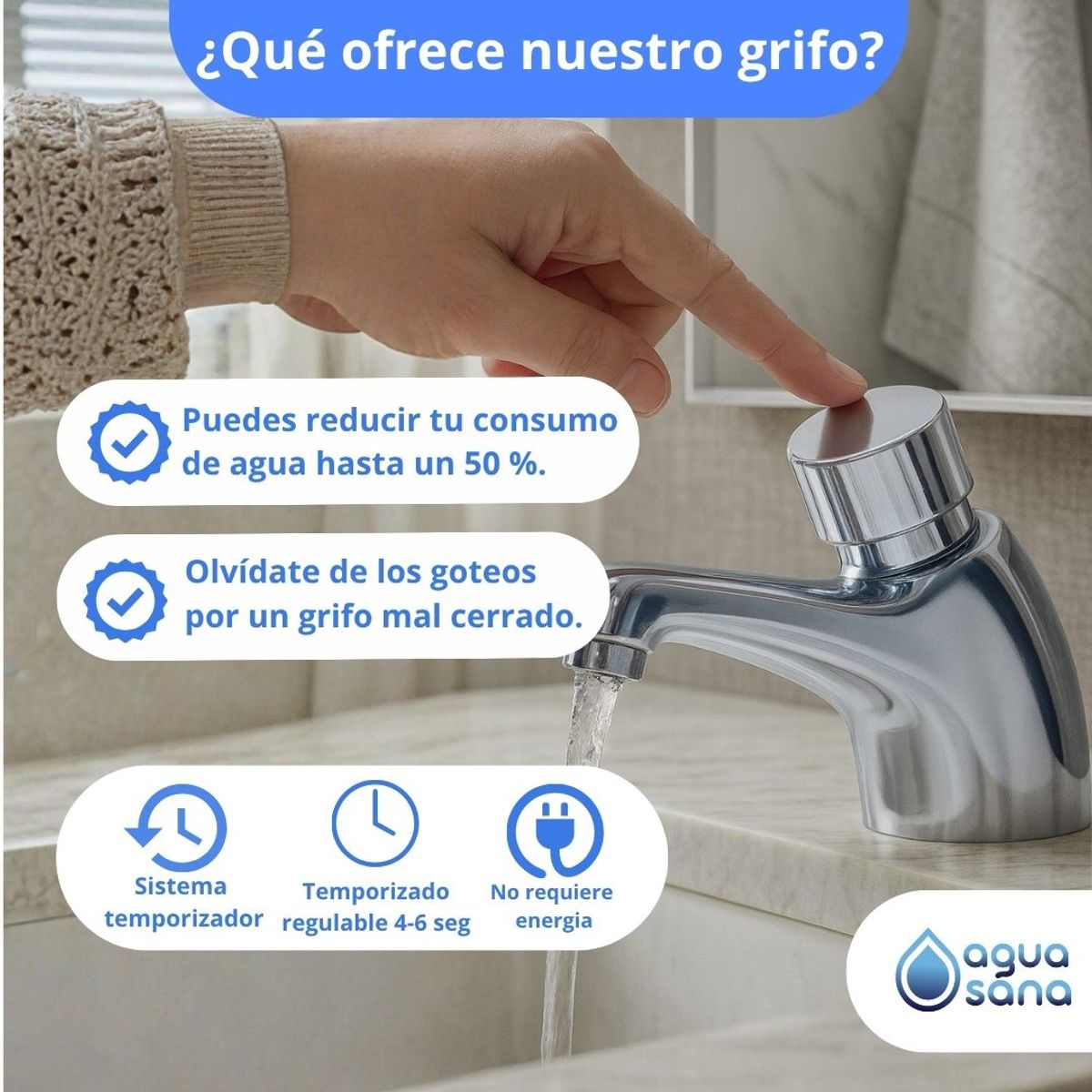 AGUA SANA - Grifo de baño pico corto  /  Ahorro de Agua de Cierre Automático (D-01)