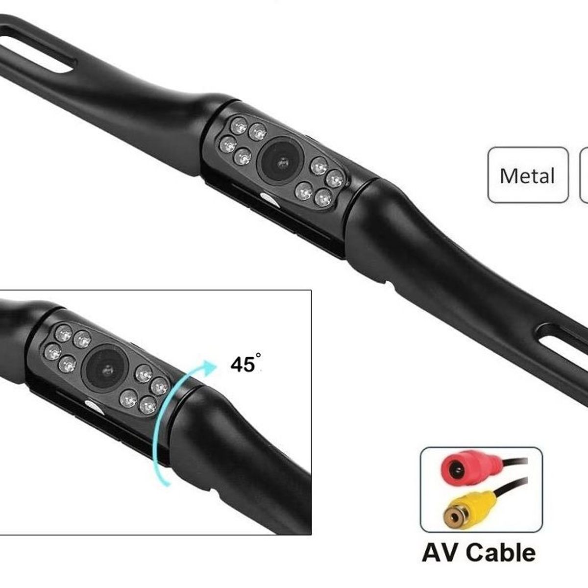 GENERICO - Camara De Retroceso Porta Placa de Metal 8 IR LED