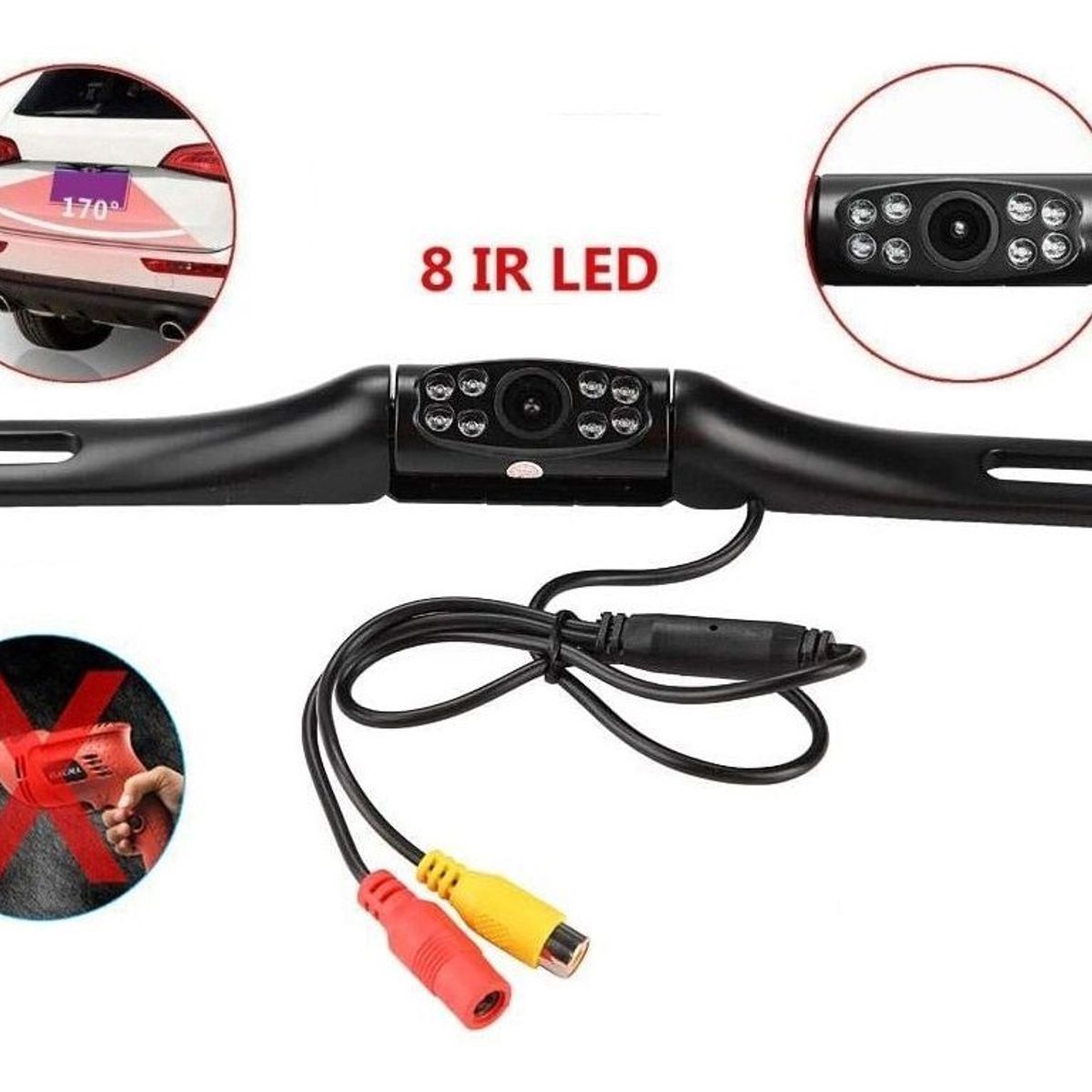 GENERICO - Camara De Retroceso Porta Placa de Metal 8 IR LED