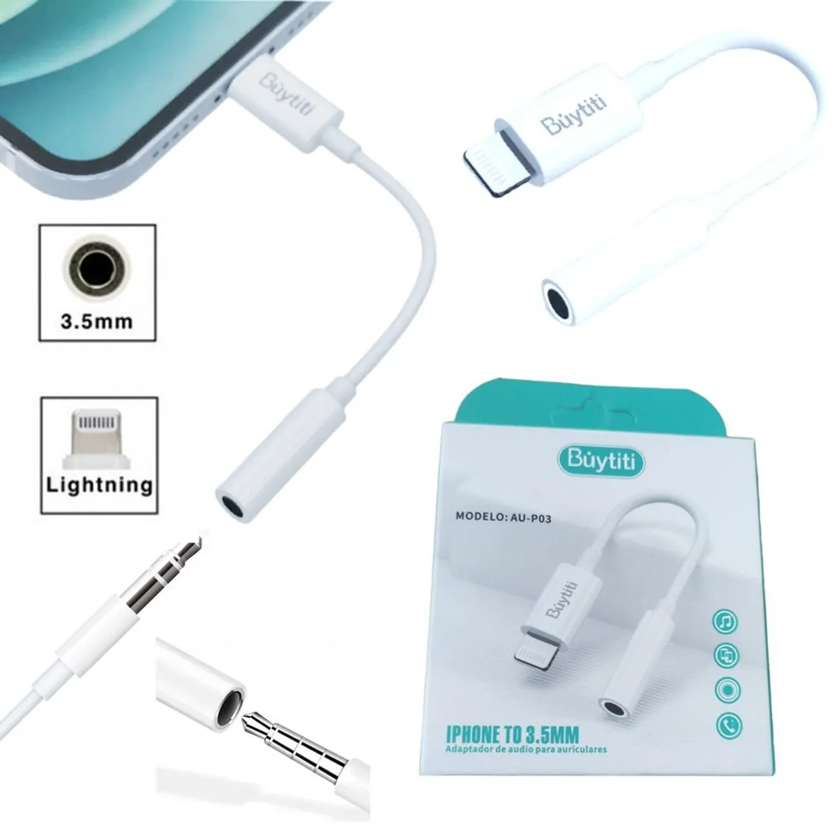 GENERICO - Cable Adaptador de Lightning a Jack 35MM para Audifonos iPhone