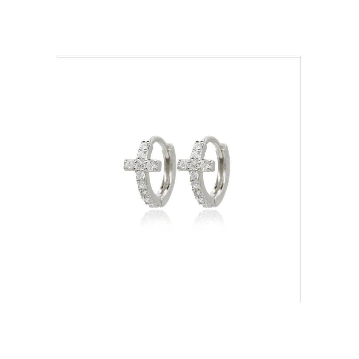 CLEO JOYAS & ACCESORIOS - Arete cruz circones 8mm plata mujer