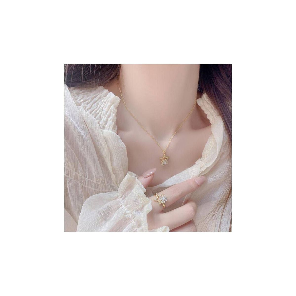 CLEO JOYAS & ACCESORIOS - Collar giratorio estrella mujer acero bañado en oro