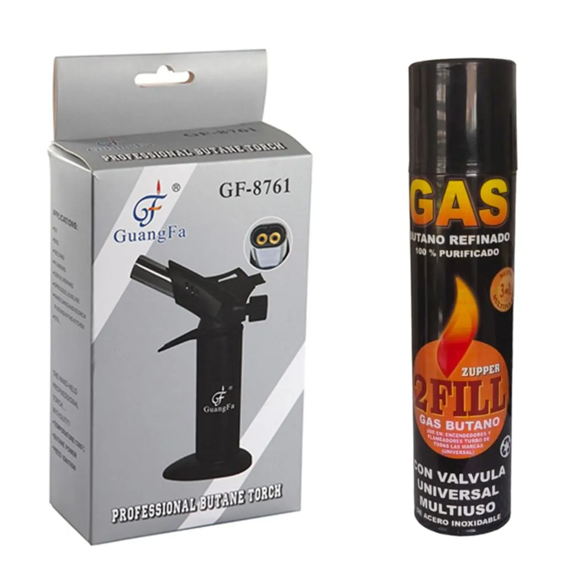 GENERICO - kit Soplete Flameador Profesional Cocina Recargable Doble Cañon  gas