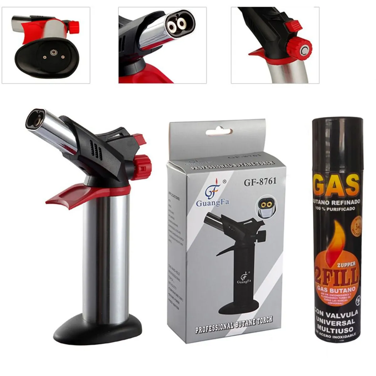 GENERICO - kit Soplete Flameador Profesional Cocina Recargable Doble Cañon  gas