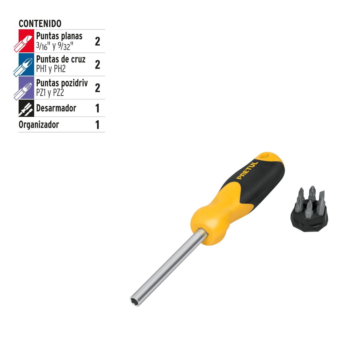PRETUL - Desarmador con 6 Puntas Pretul