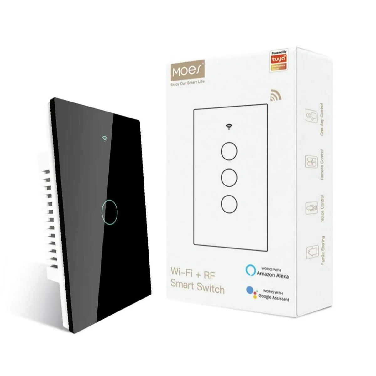 GENERICO - MOES Interruptor inteligente táctil de pared WiFi de 2.4 GHz