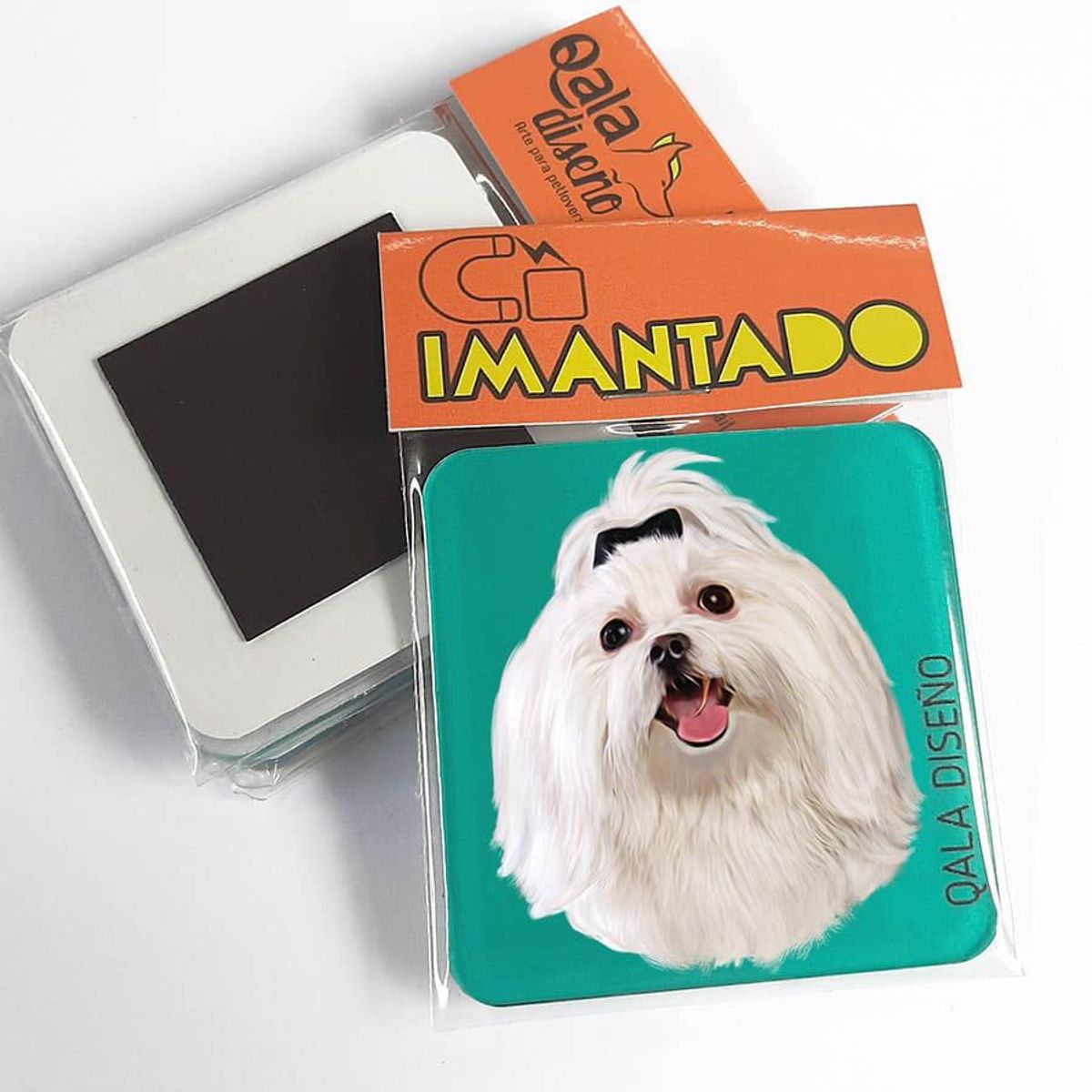 QALA DISEÑO - Imantado de Acrílico - Qala Diseño - Perro Bichón Maltés - Magneto 6x6