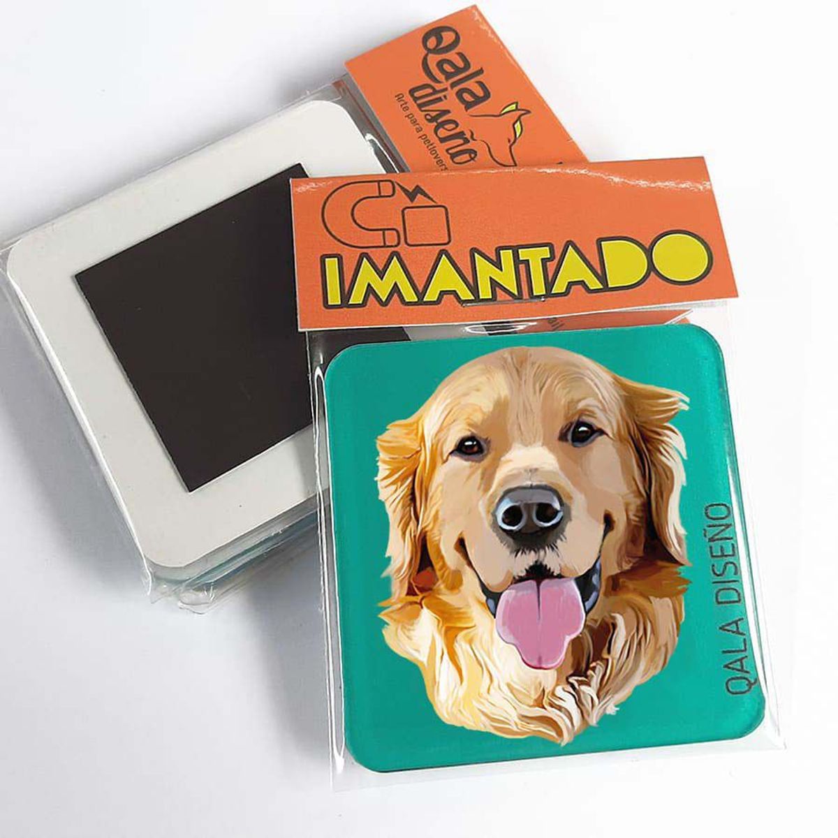 QALA DISEÑO - Imantado de Acrílico - Qala Diseño - Perro Golden - Magneto 6x6