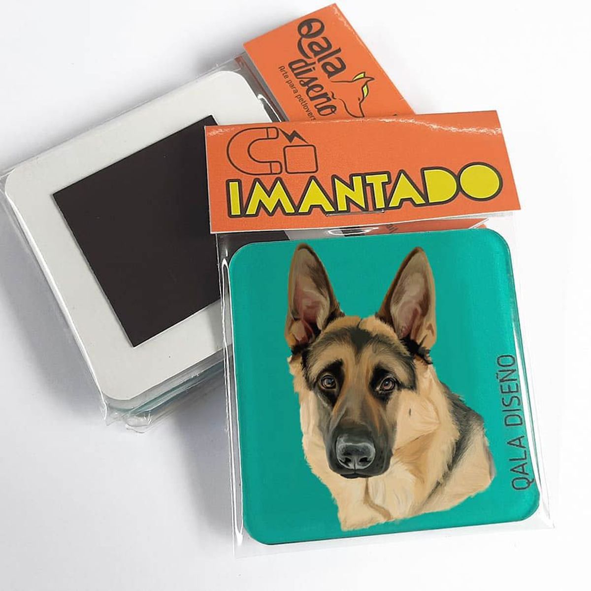 QALA DISEÑO - Imantado de Acrílico - Qala Diseño - Perro Pastor Alemán - Magneto 6x6