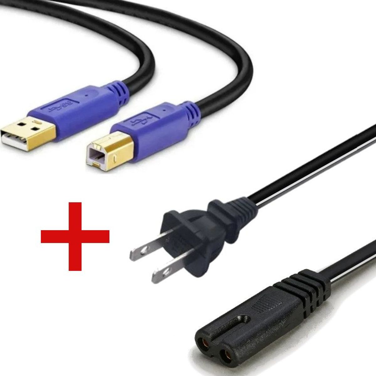 GENERICO - Cable Usb Para Impresora + Cable Poder Alimentación Impresora