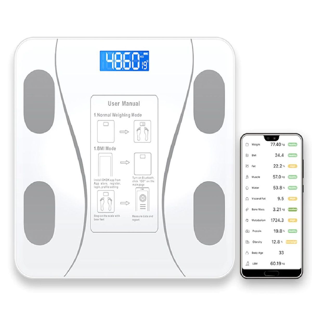 GENERICO - BALANZA INTELIGENTE CON BLUETOOH PESO 180 KG
