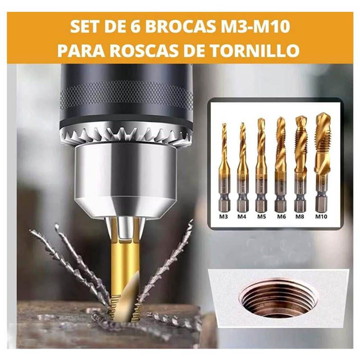 GENERICO - Brocas Para Hacer Roscas- Avellanador Set 6 Pz Titanio