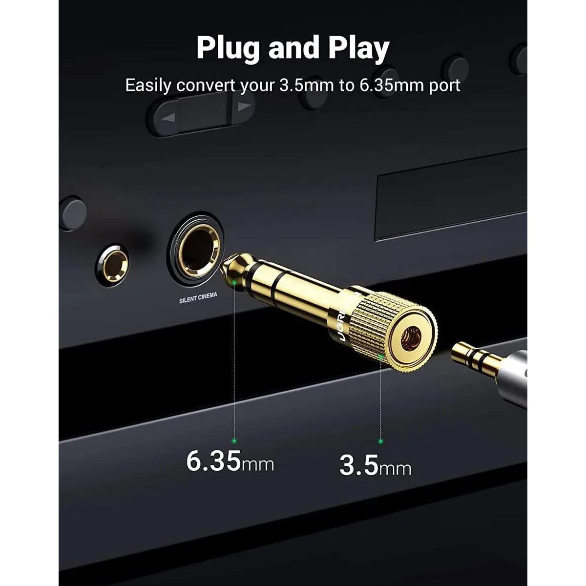 UGREEN - Ugreen Adaptador Audio 3.5mm Hembra a 6.5mm Macho Plug & Play - 20503