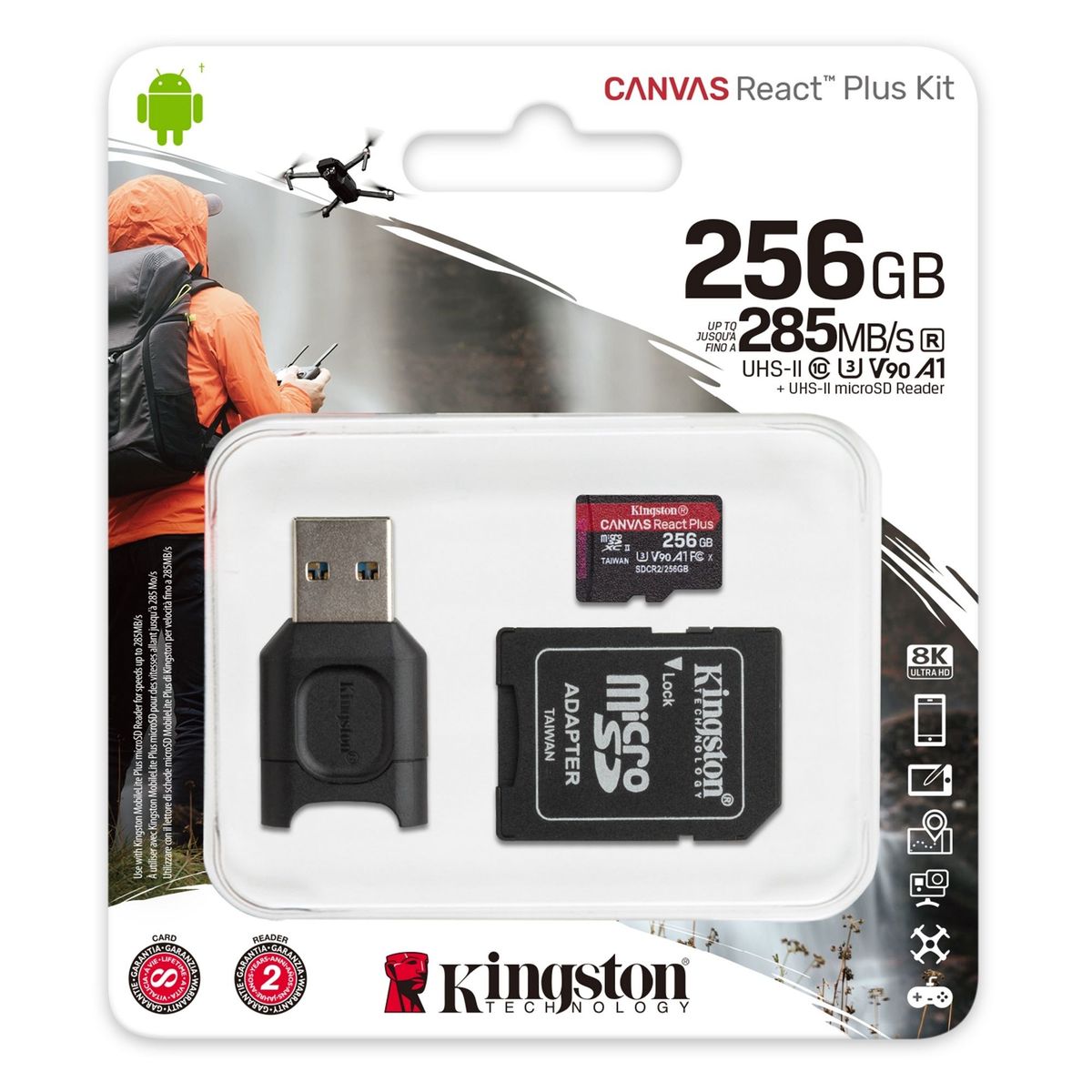 KINGSTON - Kingston 256GB Canvas React Plus 8K UHS-II MicroSDXC MLPMR2256GB