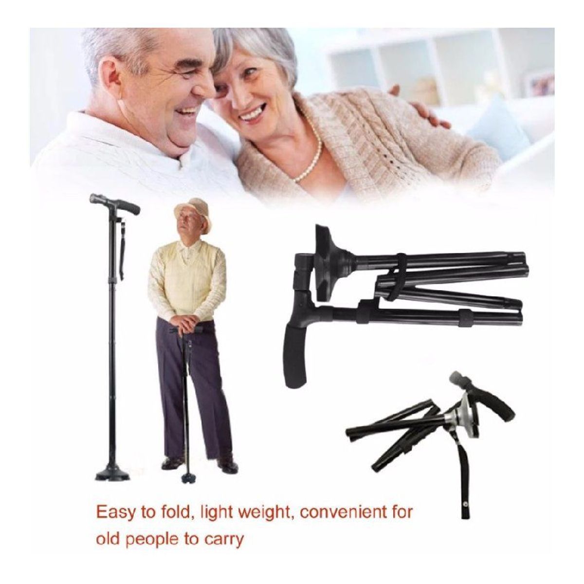 GENERICO - Bastón plegable ortopédico con luz led