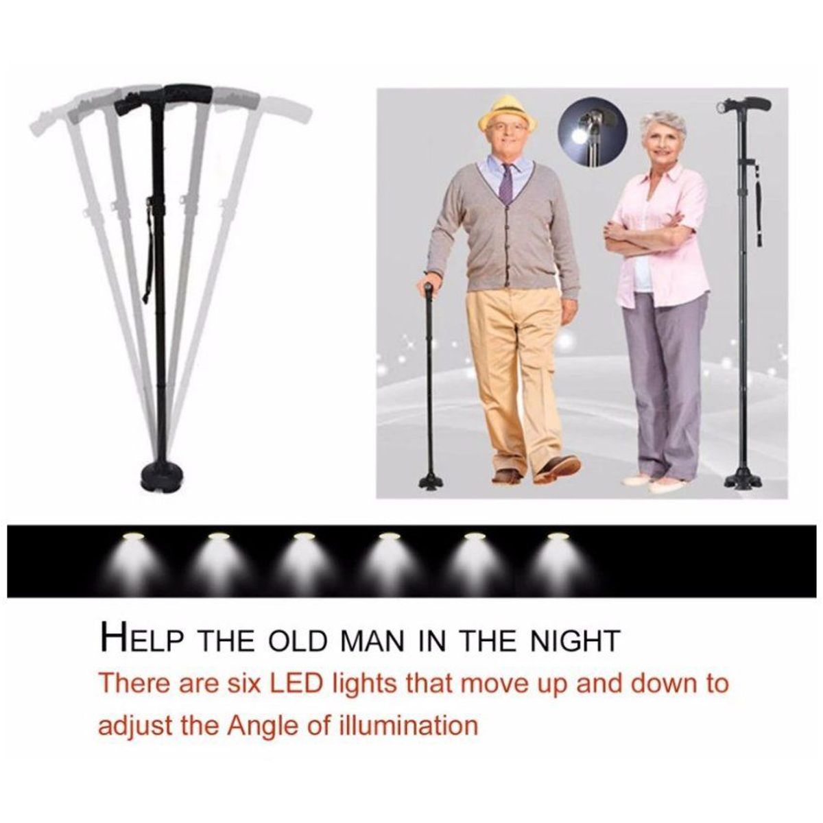 GENERICO - Bastón plegable ortopédico con luz led