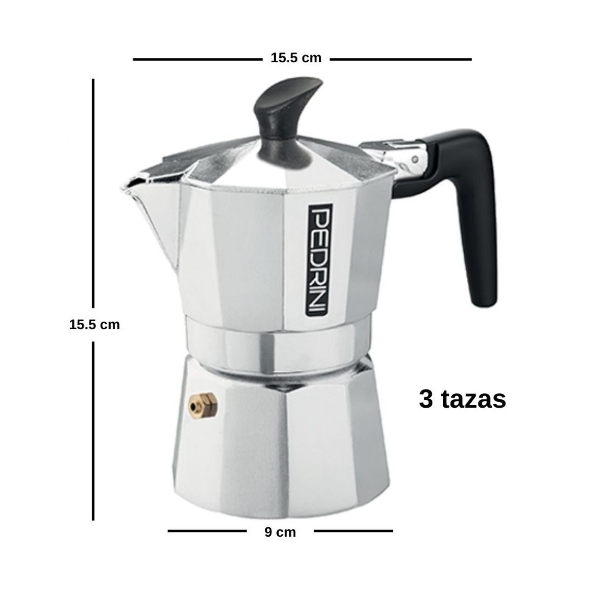 PEDRINI - Cafetera moka italiana asa negra x 3tz PEDRINI