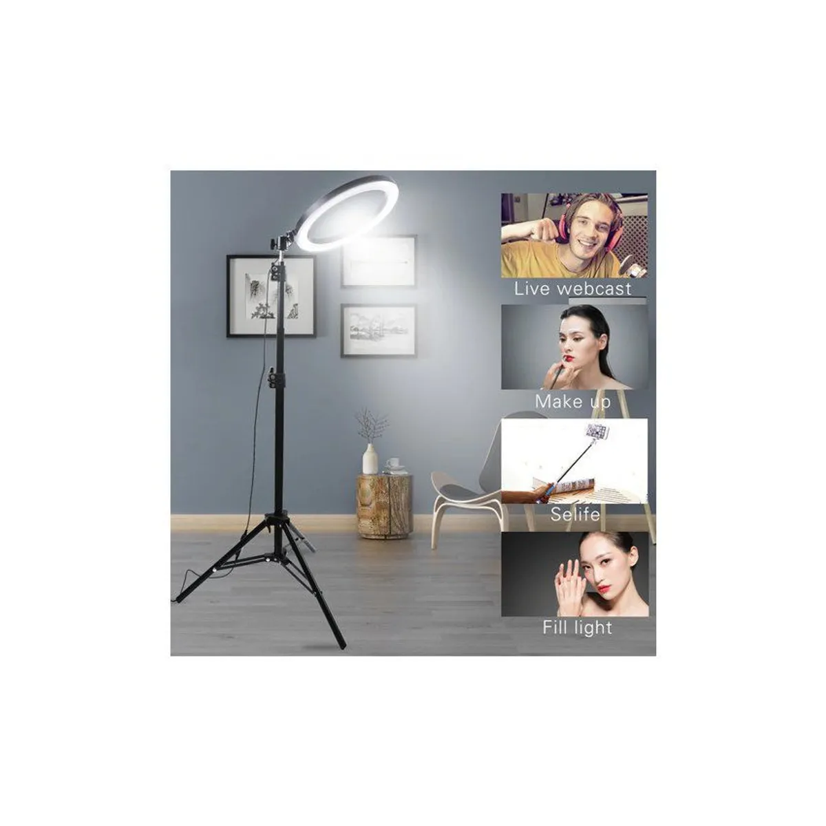 GENERICO - Combo fotografía aro led 26cm + trípode de 2.1 m tik tok kawai