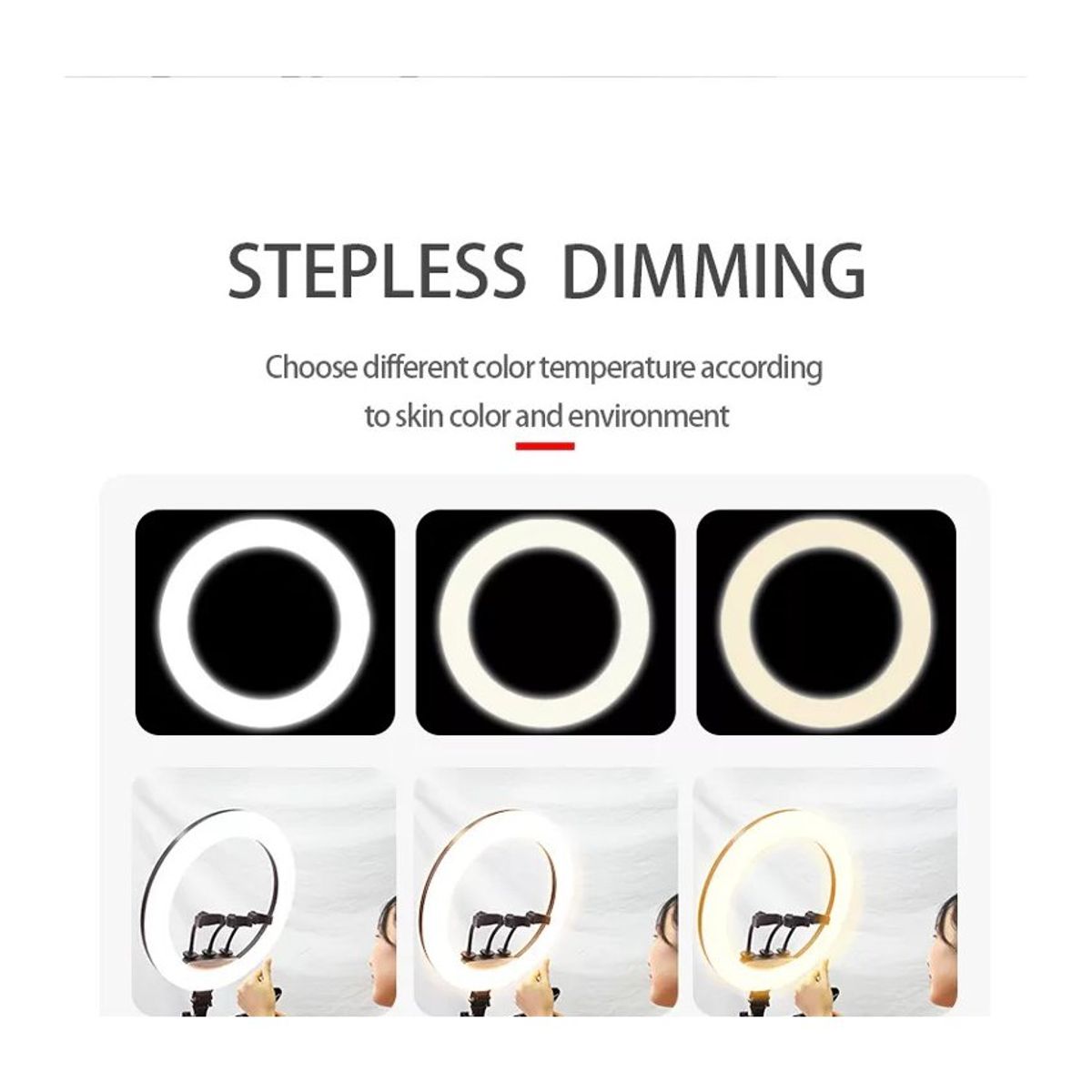 GENERICO - Aro Luz Led Touch 45 cm + Trípode + Control remoto para 3 celulares