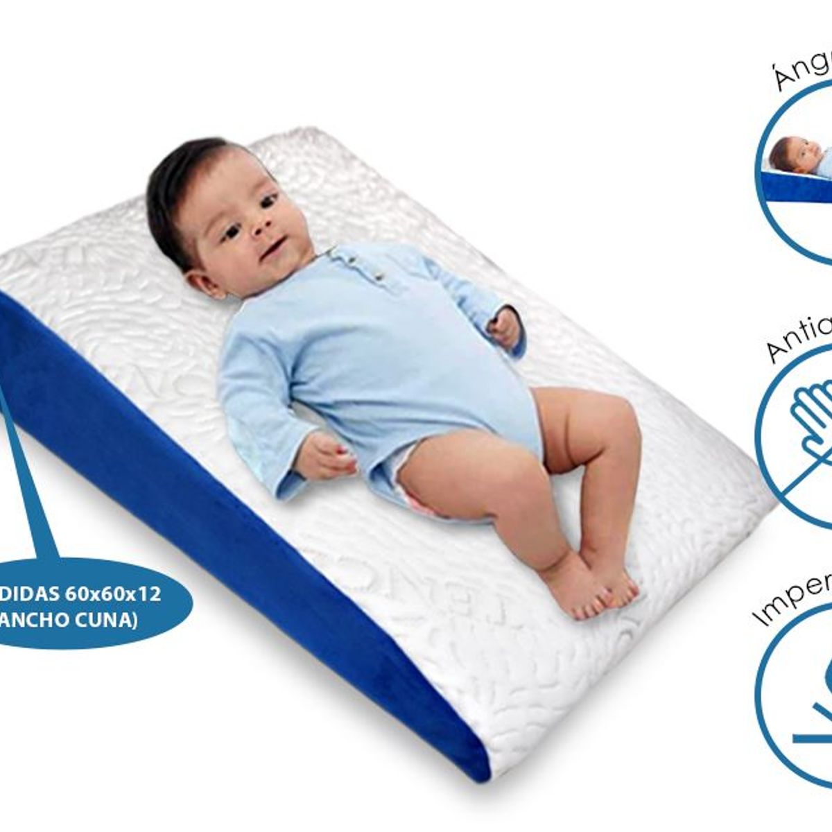TERAFLEX - ALMOHADA COJIN ANTIREFLUJO BEBE IMPERMEABLE AZUL 61x61x12 CM