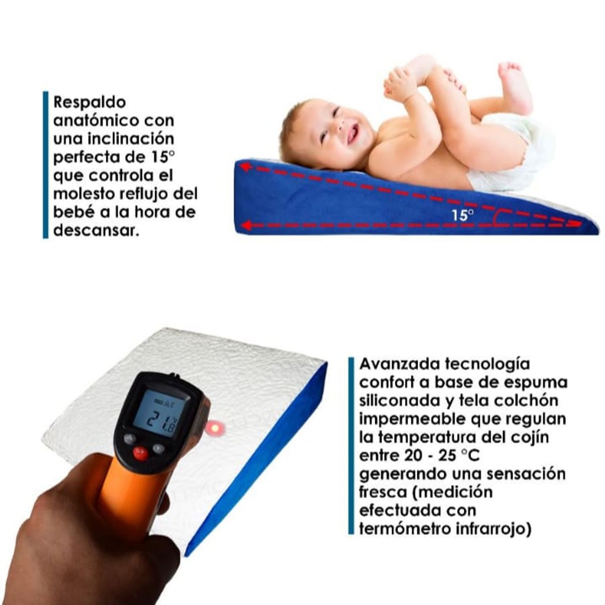 TERAFLEX - ALMOHADA COJIN ANTIREFLUJO BEBE IMPERMEABLE AZUL 61x61x12 CM