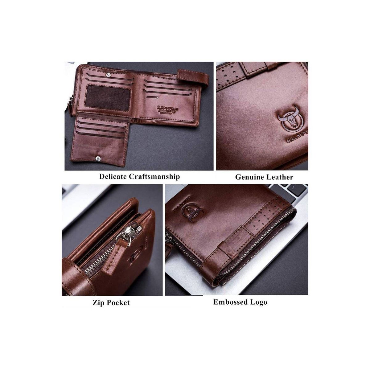 BULLCAPTAIN - BullCaptain - Billetera de Cuero Brillante QB-059-CF Café