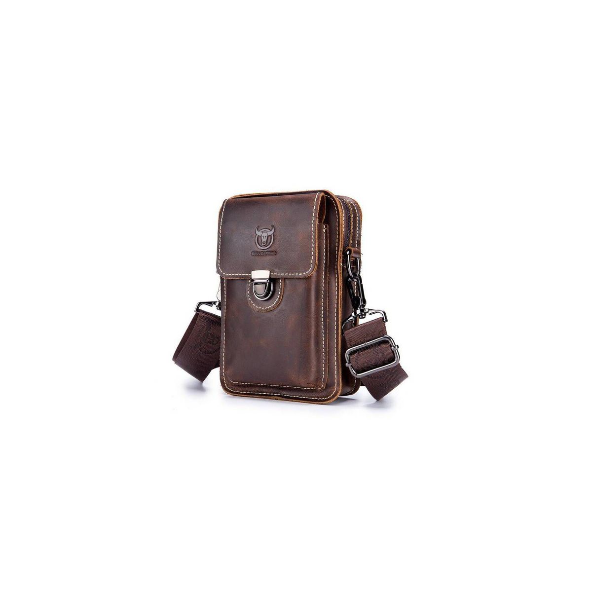 BULLCAPTAIN - BullCaptain - Morral de Cuero Mate YB-075-BR Marrón