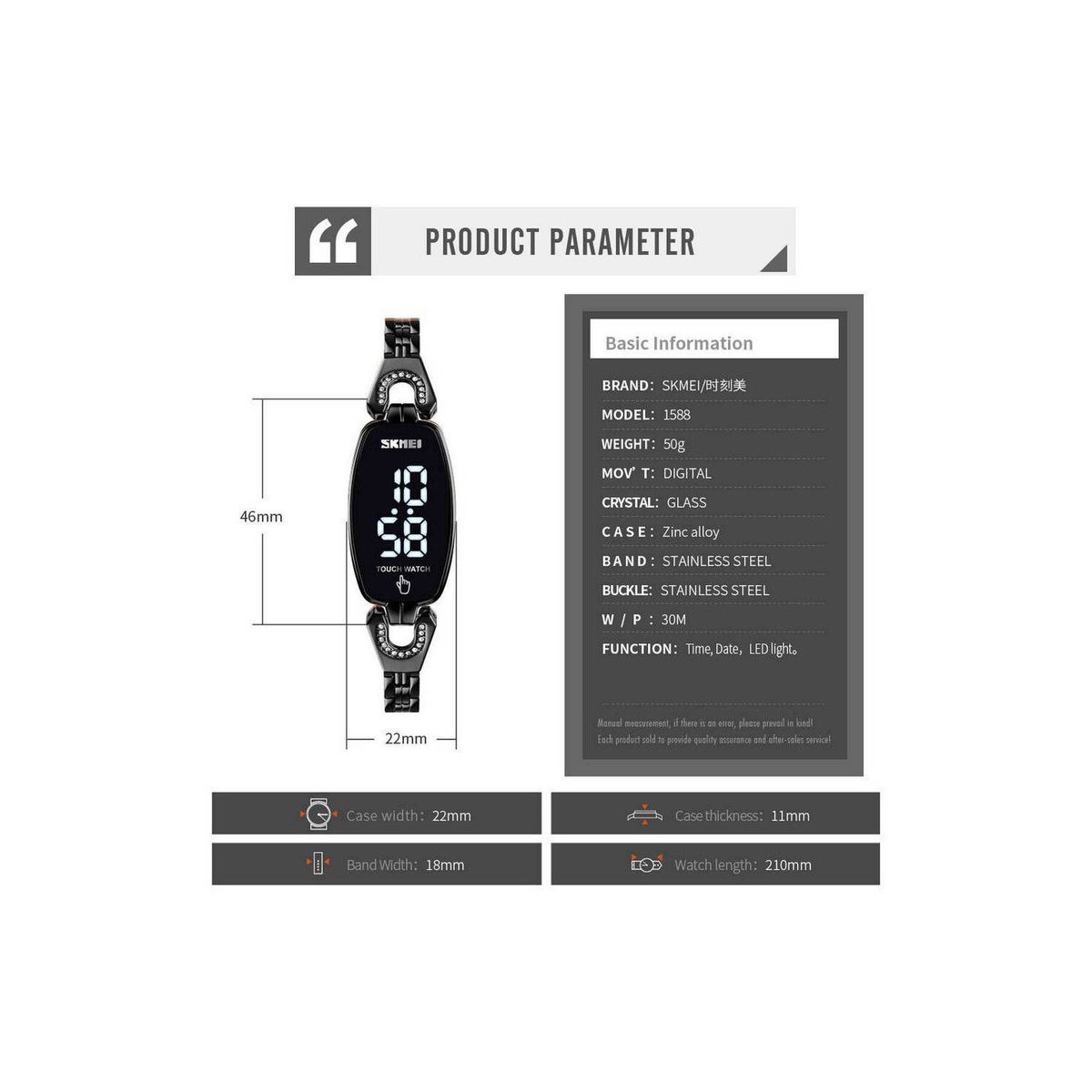 SKMEI - Skmei - Reloj Digital-Táctil 1588BK para Mujer