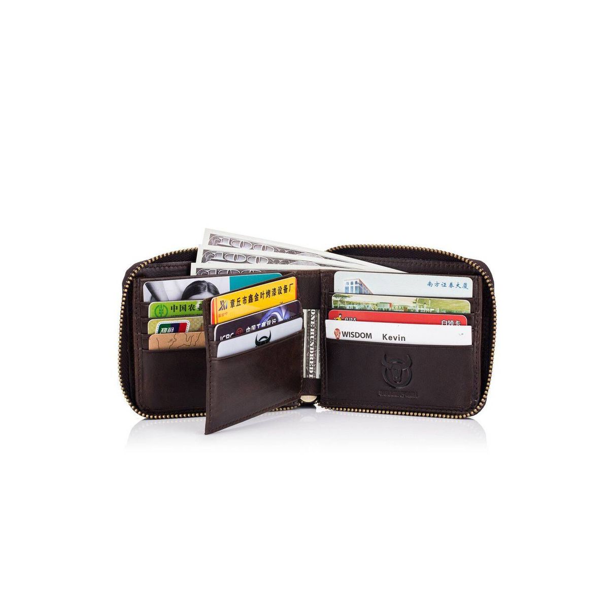 BULLCAPTAIN - BullCaptain - Billetera de Cuero Mate QB-045-BK Negro