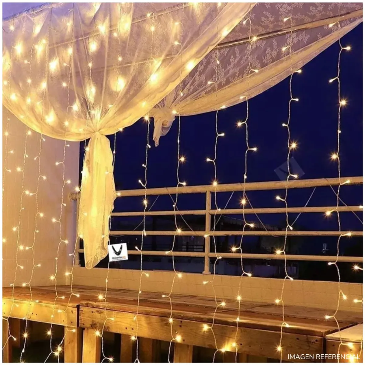 INSPIRA MARKET - Cortina Tira de 320 Luces LED Navideñas Cálidas 3m x 3m-