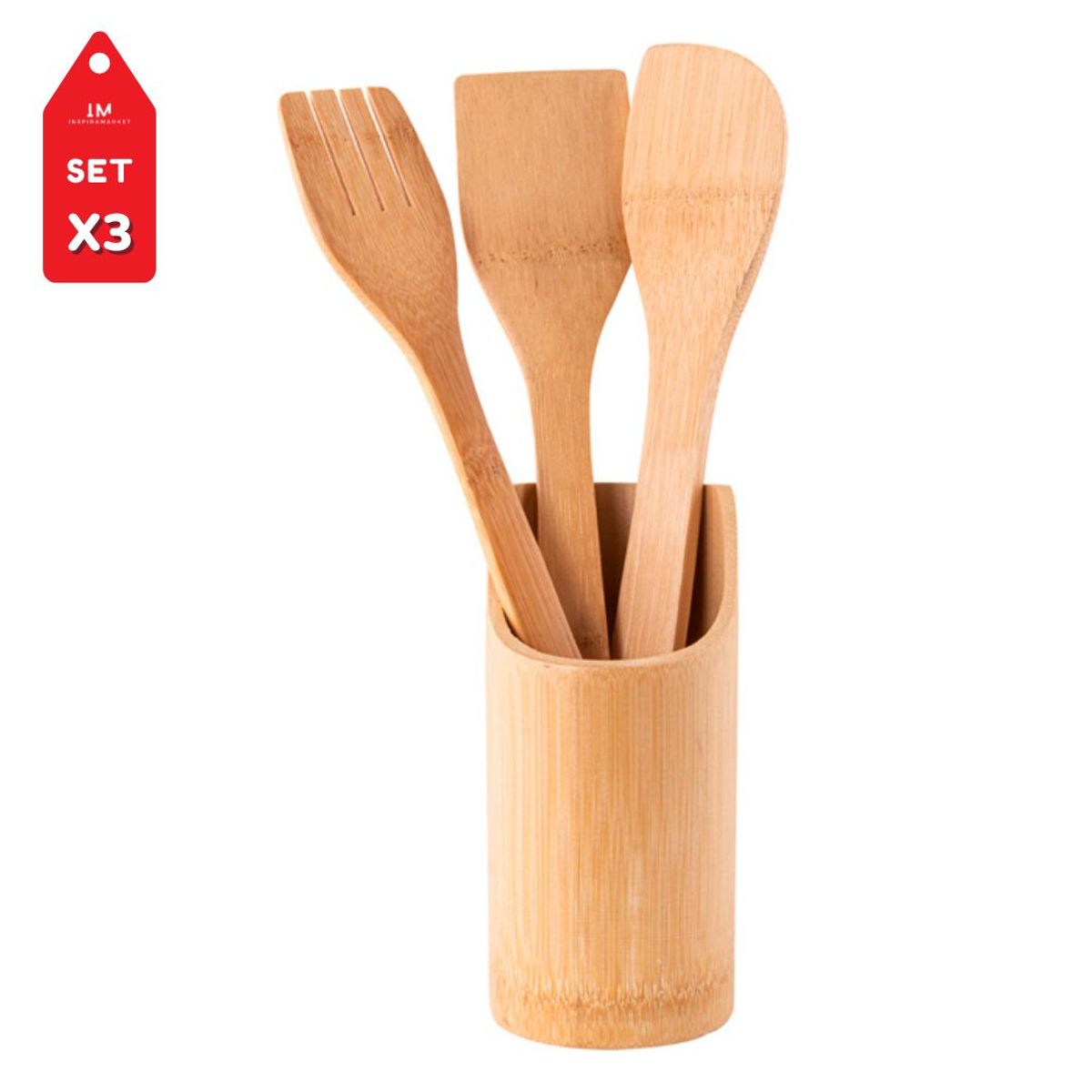 INSPIRA MARKET - Set 3 utensilios cocina Madera Bambú