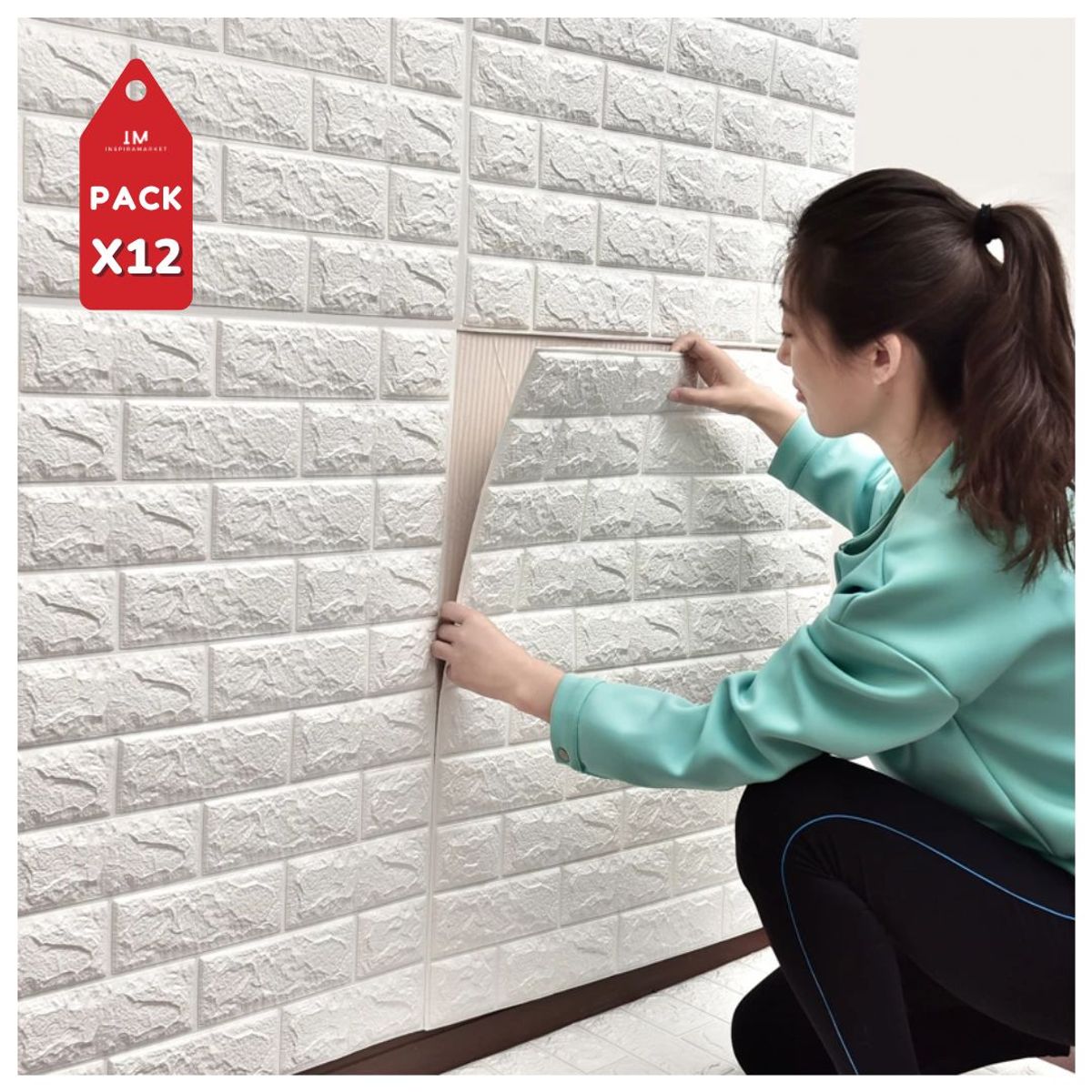 INSPIRA MARKET - Pack x 12 Papel Mural En 3D Espuma Decorativa Adhesiva 3mm de Espesor