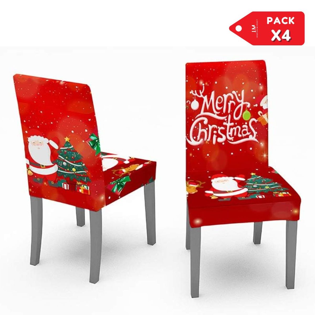 GENERICO - Forros Funda de Silla Navideña Decoración Navidad Pack x4
