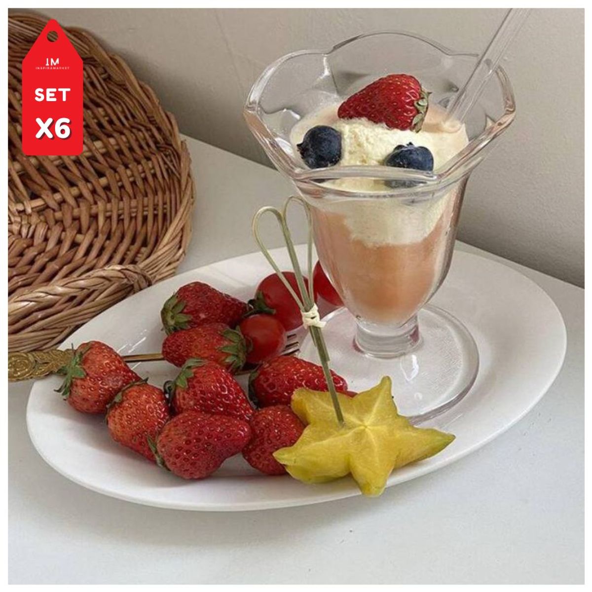 INSPIRA MARKET - Copas vasos de vidrio para ensaladas yogurt helados Set x6